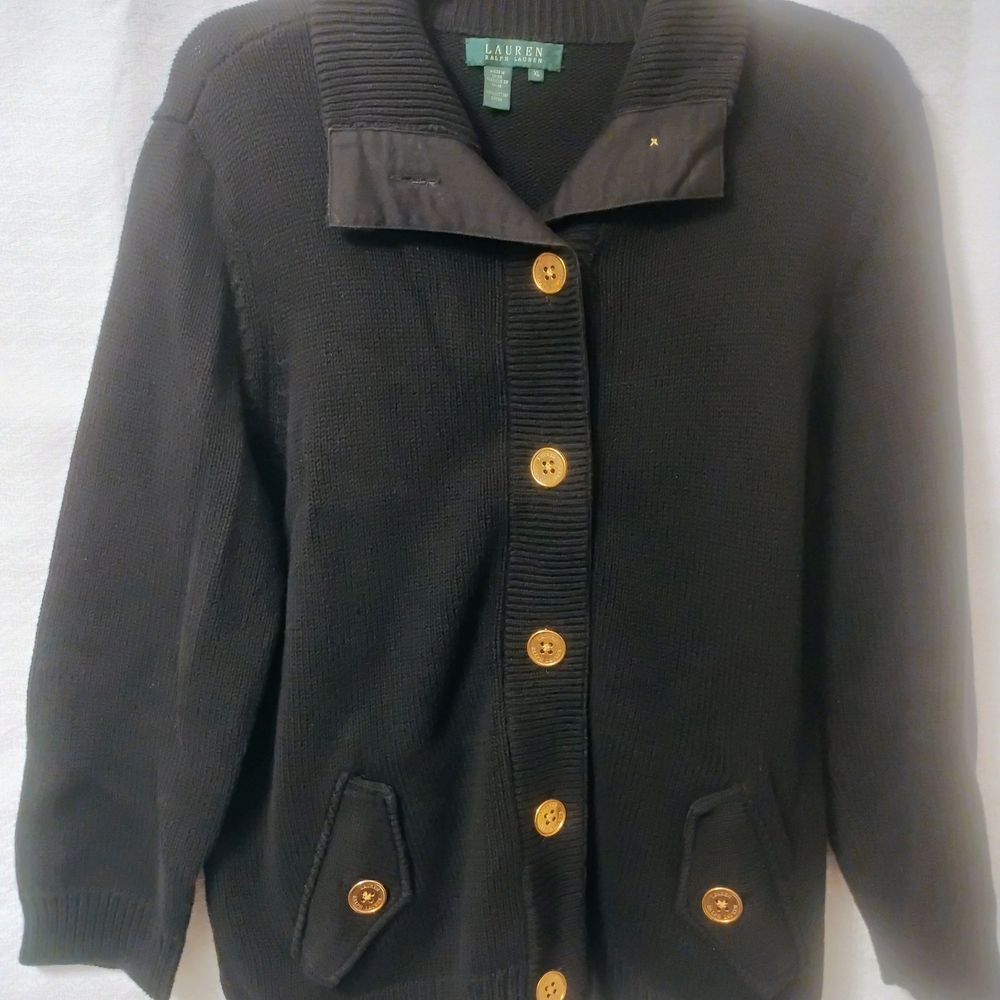 Lauren Ralph Lauren Black Cardigan with Gold Buttons